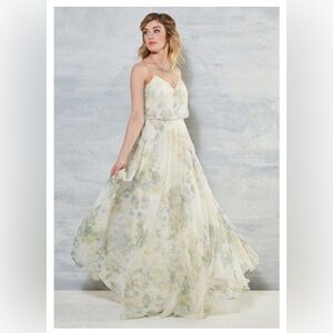 EUC Jenny Yoo Kayla Watercolors Vintage Floral Ivory Sage Bridal Wedding Dress 6